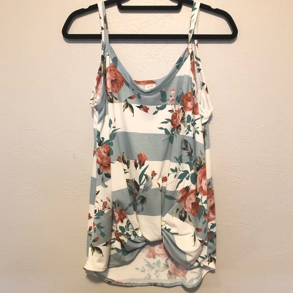 7th Ray Floral Twist knot striped tank top A-2 - Picture 2 of 5